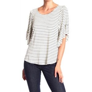 NWT BOBEAU Striped Flounce Sleeve Top Blouse Size Extra Small